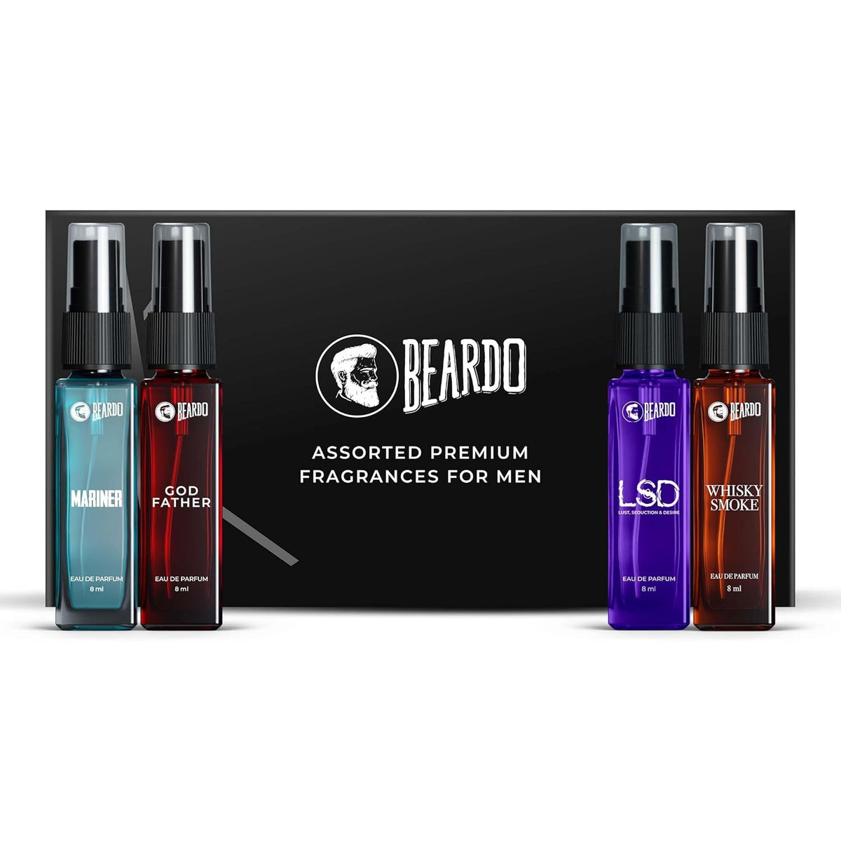 Beardo Perfume for Men - Premium Giftset 4x8ml | Black Musk, Godfather, Dark Side & Whisky Smoke | Eau De Perfume | Strong & Long Lasting Fragrance | Rakhi Gift for Brother | Gift for boyfriend | Gift for Men | Gift for Brother