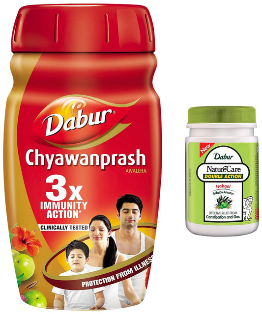 DABUR Chyawanprash : 2X Immunity, Helps Build Strength And For Stamina 950G Nature Care Isabgol Double Action Trifala And Ajwain, Effective Relief From Constipation And Gas - 100 Gm