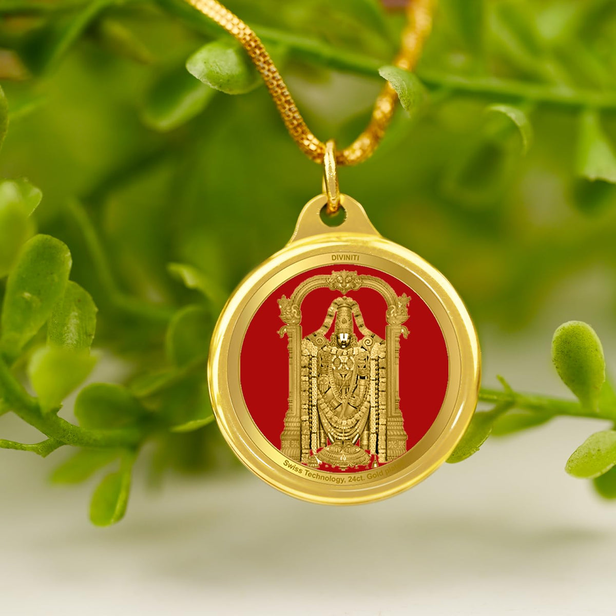 DIVINITI 24K Gold Plated Double-Sided Religious Pendant with Premium Gift Box, Spiritual Locket for Men & Women, Devotional Jewellery for Gifting & Everyday Wear | Padmavathi & Tirupati Balaji