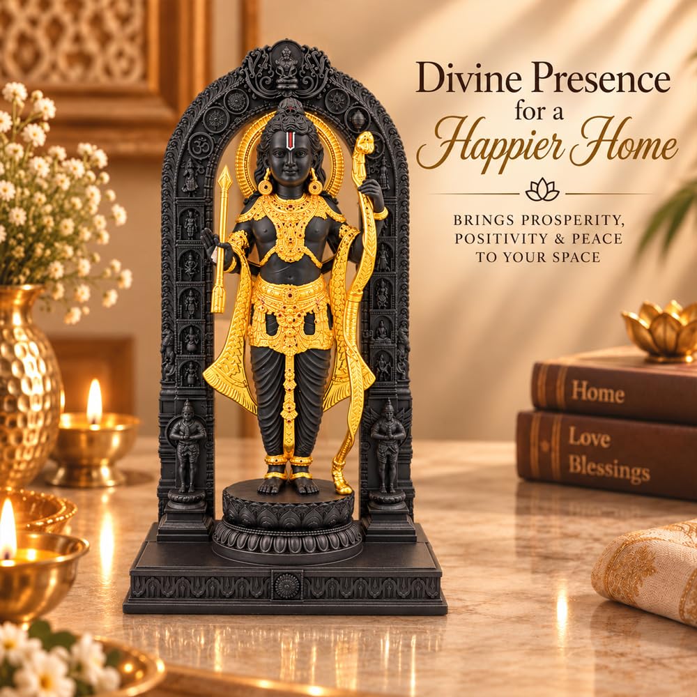 DIVINITI 24K Gold-Plated Ram Lalla Idol | Lord Ram Murti with Bow for Home Temple, Pooja Room, Office & Table Decor | Premium Gift Box | 9.5 x 5.5 CM