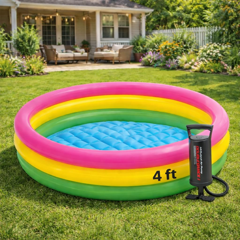 Toy Imagine 4ft Inflatable Kids Swimming Pool - Small Portable Bathtub | Sunset Glow Ring, Round, Colourful - Perfect for 2-3 Kids