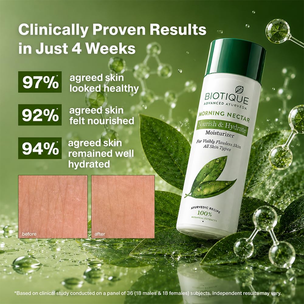 Biotique Morning Nectar Flawless Skin Moisturizer l Prevents Dark spots, Blackheads and Blemishes l Visibly Flawless Skin l Nourishes and Hydrates Skin l All Skin Types l 120ml