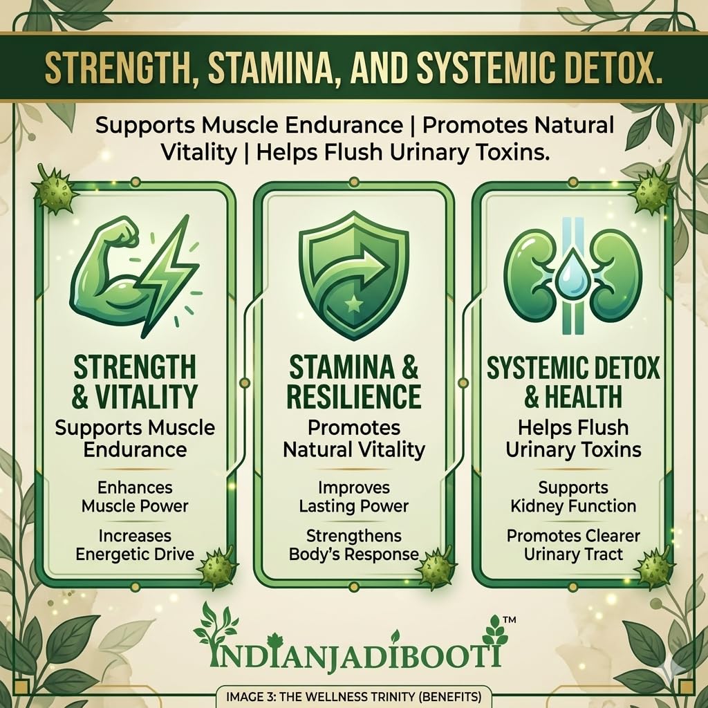 IndianJadiBooti Gokshura Powder (Gokhru Chota) for Fitness & Active Lifestyle | 100% Pure Tribulus Terrestris Churna | Natural Ayurvedic Supplement for Strength & Endurance | Non-GMO, Vegetarian | 250g (Pack Of 2)
