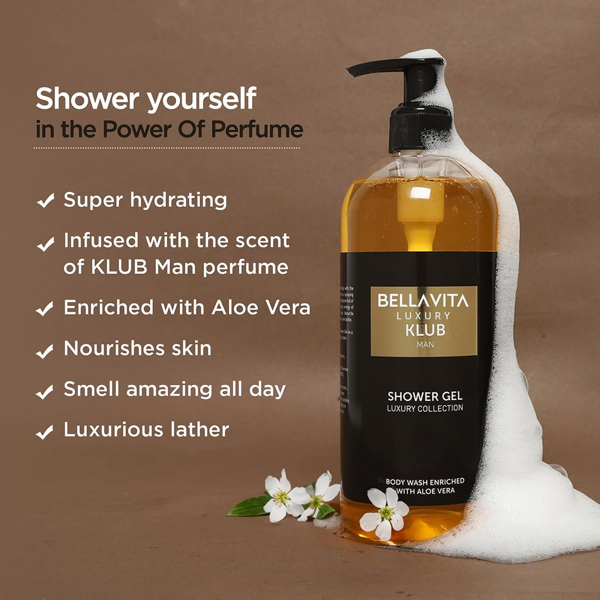 Bella Vita Luxury Unisex Adult Wood Klub Man Edp Premium Long Lasting Fragrance Spray Perfume 100Ml & Shower Gel For Deep Cleansing, Hydrating, Softer Skin With Aloe Vera 500Ml