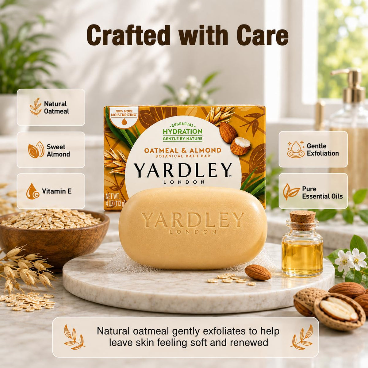 Yardley Oatmeal And Almond Bar Soap, 4.25 Ounce