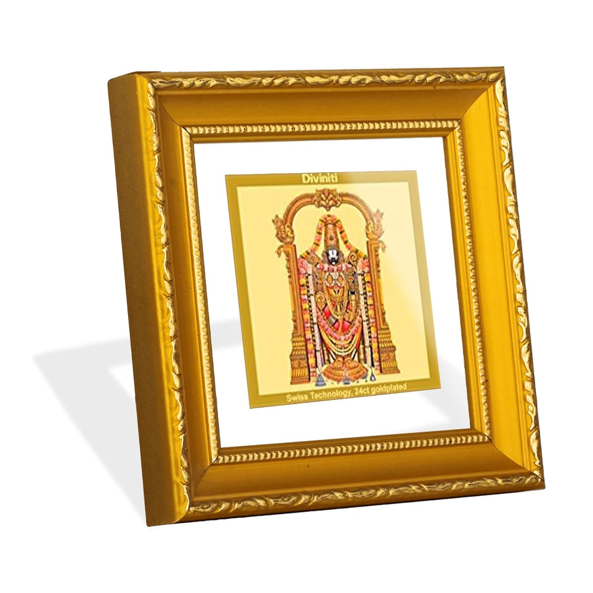 Diviniti Tirupati Balaji Gold Plated Wall Photo Frame, Table Décor| DG Frame 101 Size 1A and 24K Gold Plated Foil| Religious Photo Frame Idol For Pooja, Gifts Items (10 CM X 10 CM)