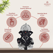 DIVINITI 999 Silver Plated Resin Lord Ganesha Idol for Car Dashboard, Tabletop|Ganesh Statue for Good Luck and Success|Ganpati Murti for Home Decor Mandir, Office Desk Puja Gift Black (8.4x4.2cm)