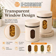 E-COSMOS® 500 ml Plastic Kitchen Storage Container Pack of 4 - Airtight Oval Container with Clear Window for Snacks, Tea, Coffee & Dry Fruits (Multicolor) (Pack Of 4, 500, Milliliters)