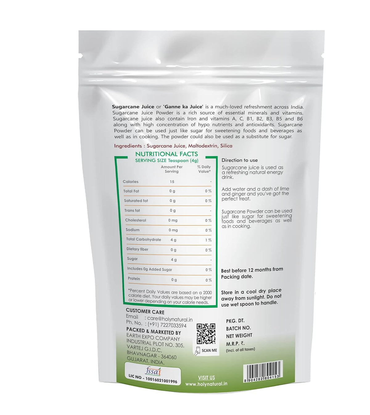 Holy Natural Sugarcane Juice Spray Dried Powder Taste Like Natural - 500 GM