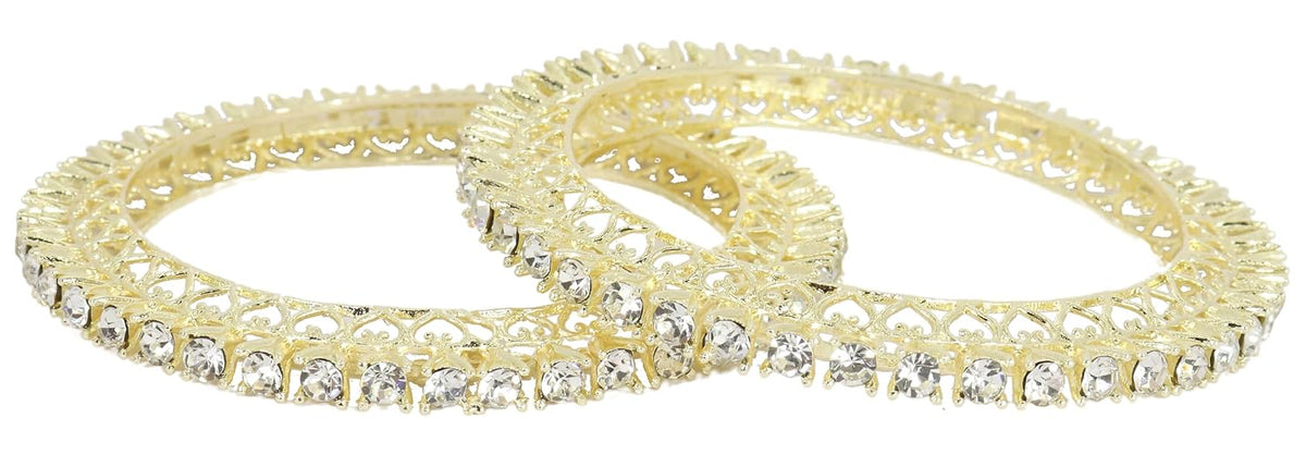 NMII Designer Metal Zircon Diamond Stone Bangles Kada Set For Girls & Women | Latest Women's Bangles | Trendy Kada For Women | Metal Bangles | Bangles For Wedding, Party, Festive- Set of 2