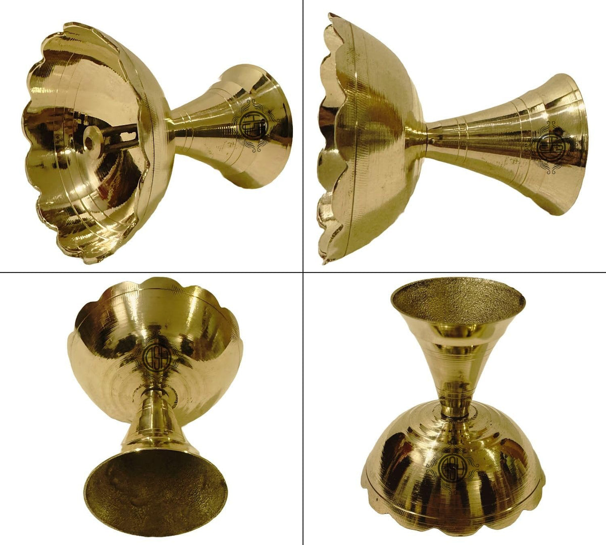DSH Brass Flower Diya Set of 2 Oil Lamp Brass Diya for Puja Room Decoration Items for Home Decor Festival Office Templte. (Small)
