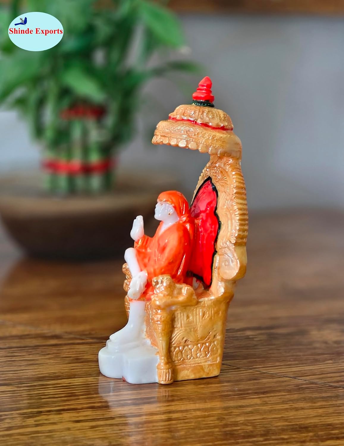SHINDE EXPORTS shirdi saibaba Marble Idol Statue murti Home Murty for car (Orange, 14.5cm)