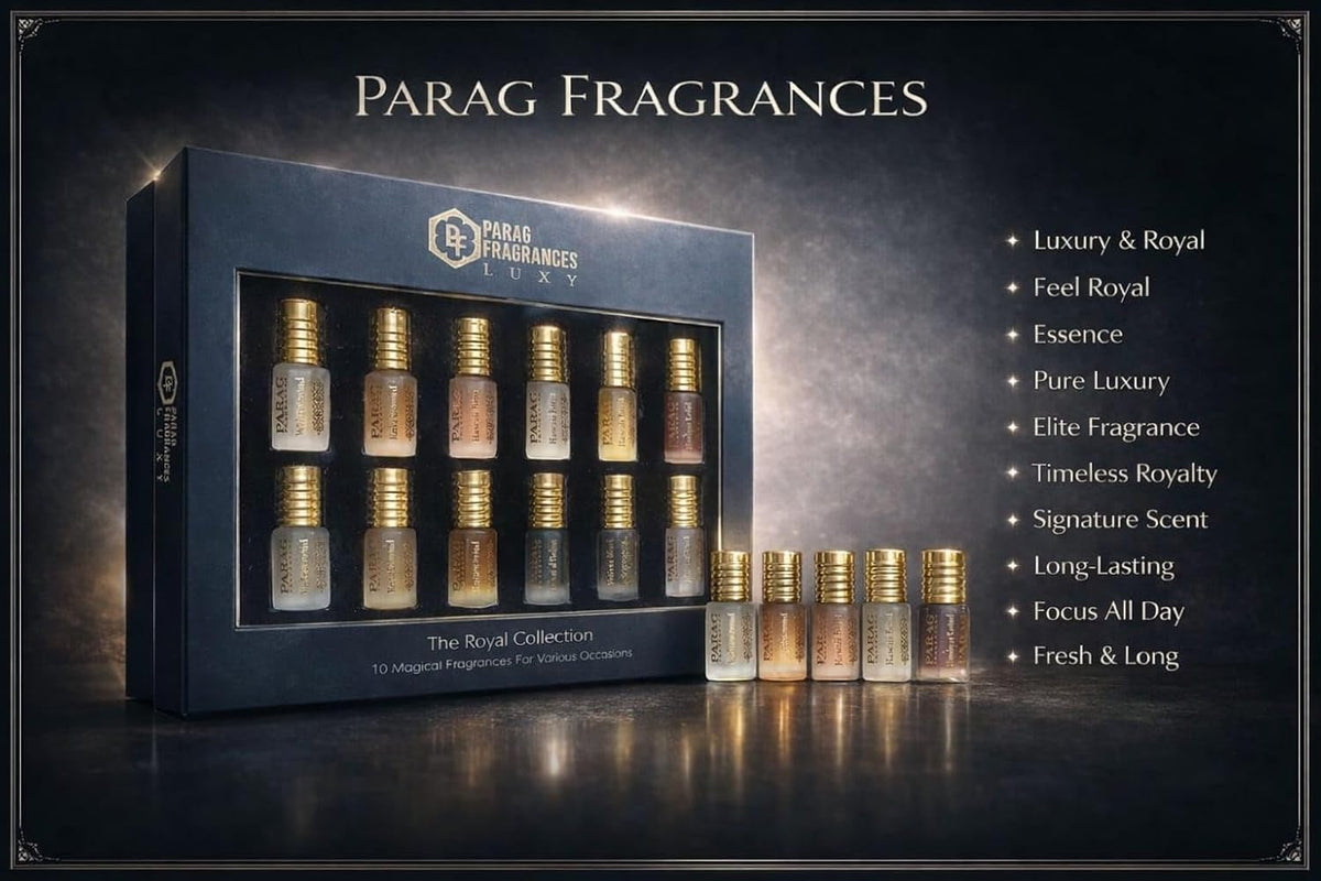 Parag Fragrances 10 in 1 Royal Collection White Oud,Bella Phool, Bramaha Kamal, Hawaii Blue, Kesar Chandan, Hibiscus Musk, Jannat Al firdaus, Himalyan Kasturi, Dehnal Oud & Musk Al Razali