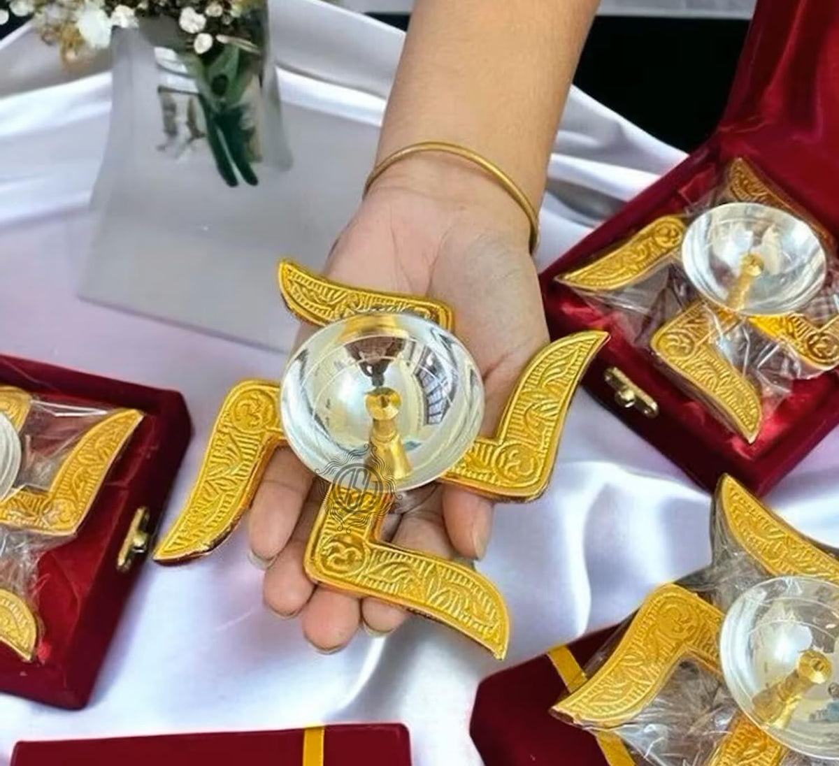 DSH Brass Diya Brass Swastik Diya Oil Diya with Velvet Box for Diwali,Temple,Office Puja and Return Gift.(DYA-SWASTIK)