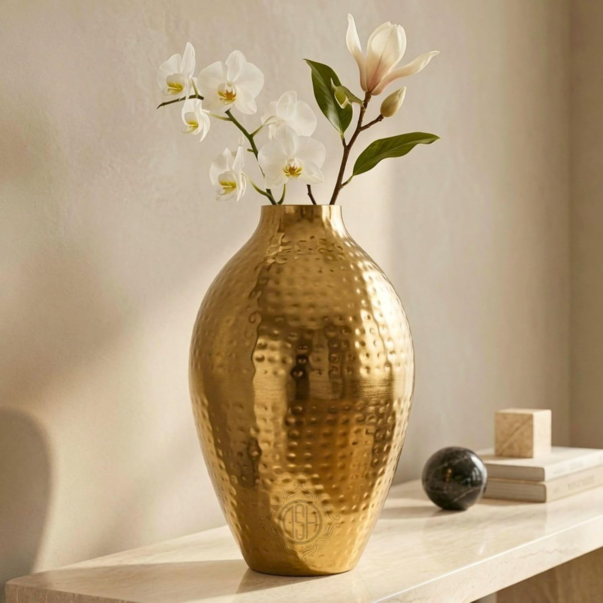 DSH Metal Hammered Flower Vase 15 Inch for Living Room, Home, Office, Center Table, Console Table, Shelf Styling & Event Decoration