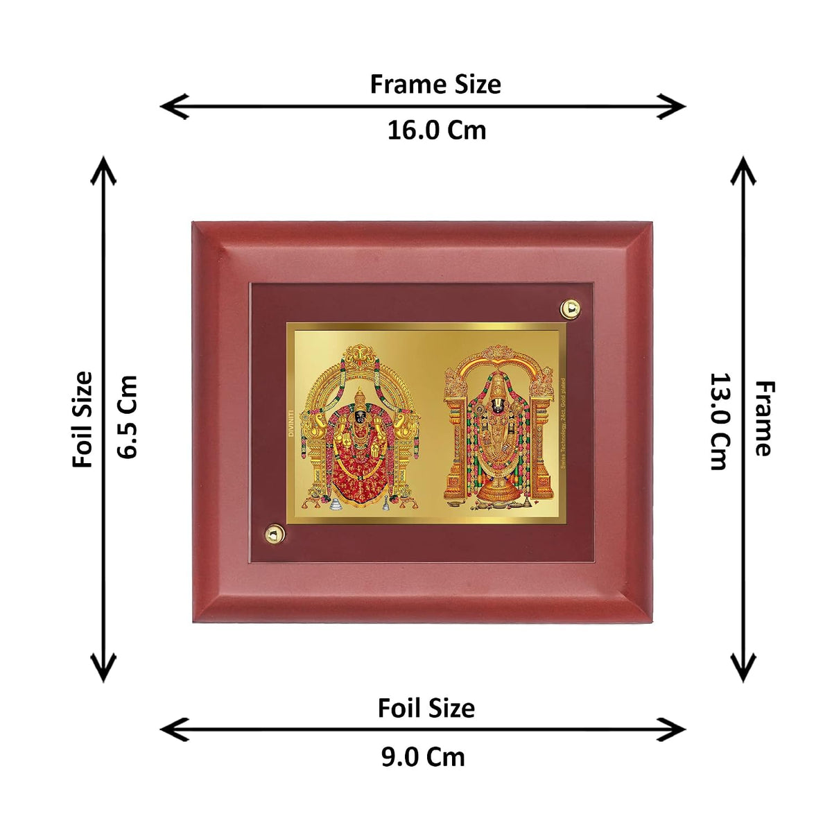 DIVINITI 24K Gold Plated Maa Padmavati and Lord Tirupati Balaji Photo Frame | Premium Religious Gift & Spiritual Home Decor | MDF Gold Foil Frame for Pooja Room, Mandir, Wall & Gifting | 16 x 13.5 CM