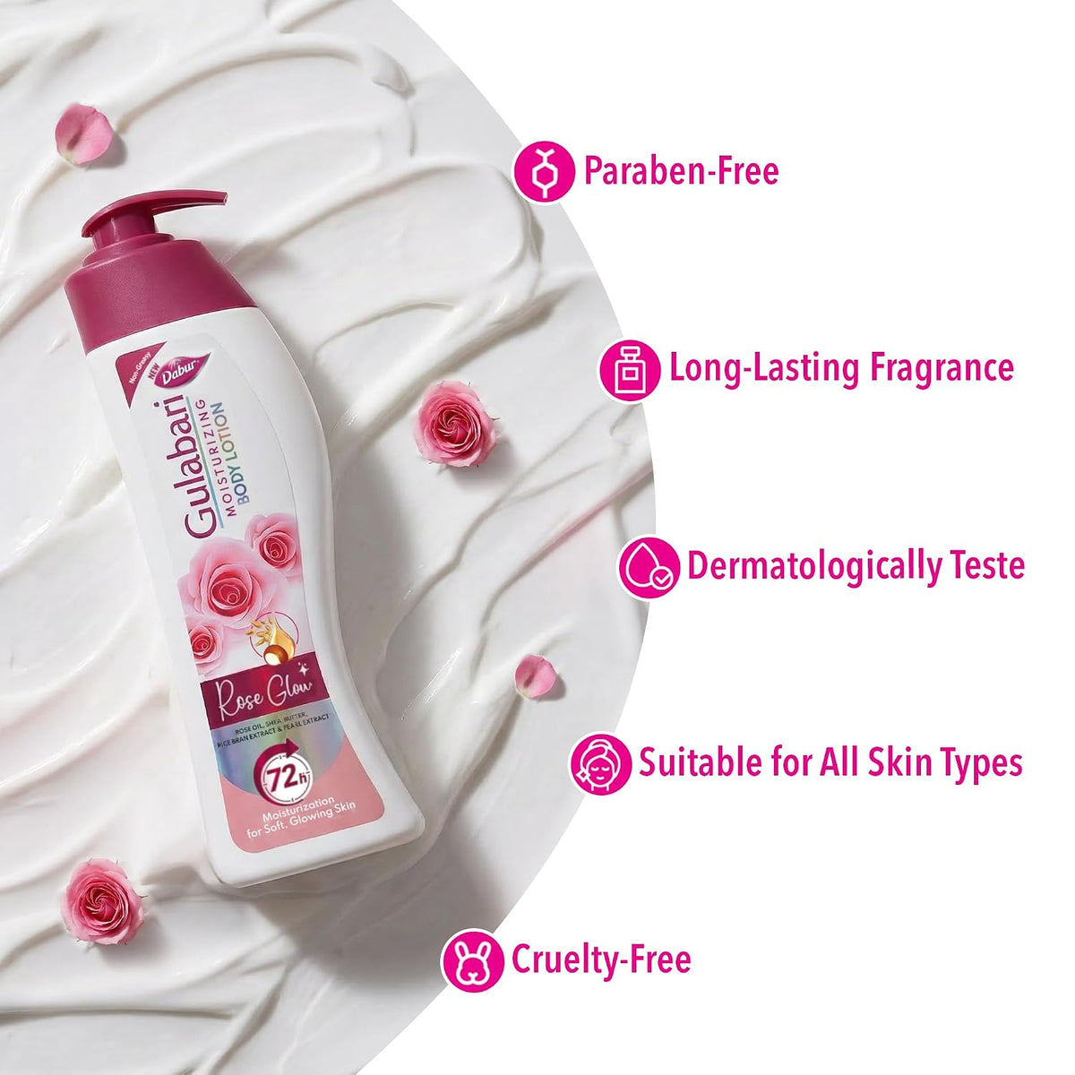 Dabur Gulabari Moisturizing Body Lotion – 800 ml (Pack of 400ml x 2) | For Men & Women | Dry Skin Care | With 100% Organic Rose Oil & Shea Butter | Dermatologically Tested | Paraben Free | 72 Hour Moisturisation