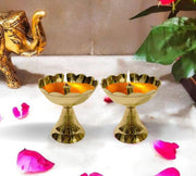 DSH Brass Flower Diya Set of 2 Oil Lamp Brass Diya for Puja Room Decoration Items for Home Decor Festival Office Templte. (Small)
