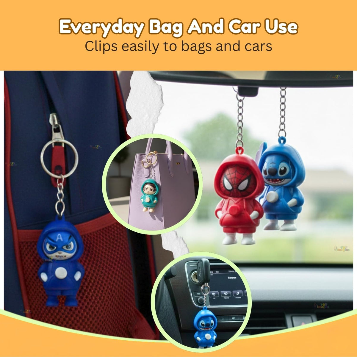 Toy Imagine Face Changing Cartoon Keychains for Kids, Pack of 12