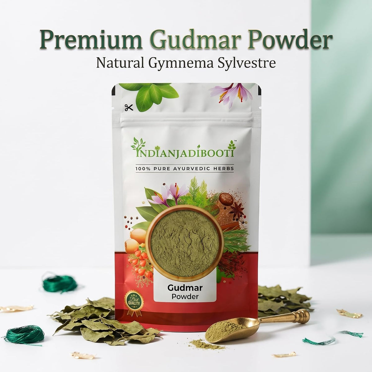 IndianJadiBooti Gudmar Leaf Powder Natural Gymnema Sylvestre Supplement Ayurvedic Herb for Sugar Balance & Craving Support Vegan, Chemical-Free, 250 Grams Pack