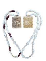 ASTRODIDI Jai Shri Bageshwar Dham Tulsi Mala with Hanuman Ji Jay Sita Ram Locket | Hare Rama Hare Krishna Round Beads Original Tulasi Kanthi Mala for Man and Women (2 PCS COMBO)