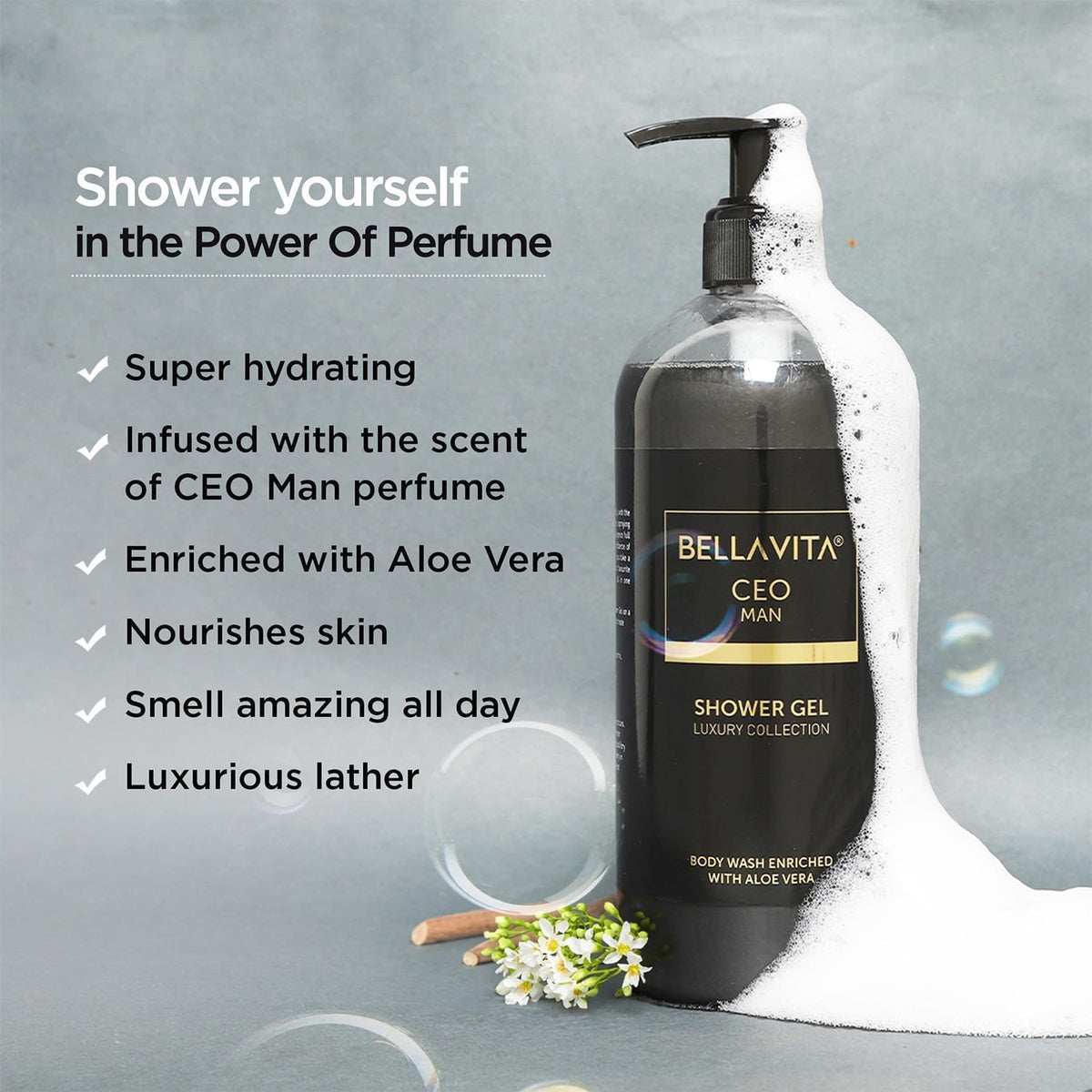 Bella Vita Luxury CEO MAN Body Wash Refreshing Shower Gel for Deep Cleansing, Refreshing, Hydrating & Moisturising Skin with Aloe Vera Gel, 500 Ml