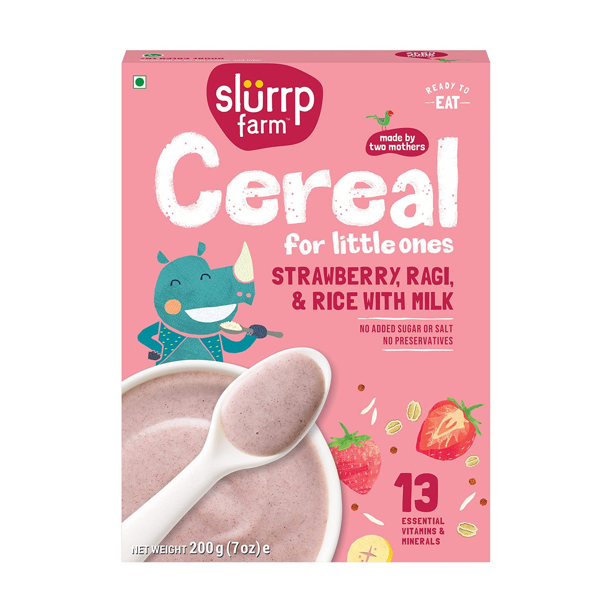 Slurrp Farm Baby Cereal, Ragi, Rice and Strawberry with Milk, Instant Healthy Wholesome Food, 200 g & Millet Dosa Instant Mix, Supergrains Spinach and Beetroot, Natural and Healthy Food, 150