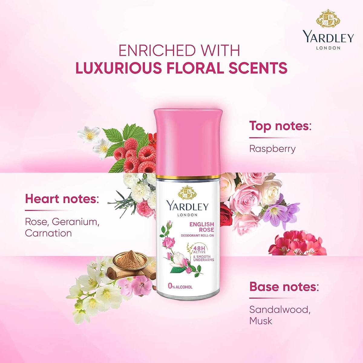 Yardley London English Rose Anti Perspirant Deodorant Roll On for Women, 50ml
