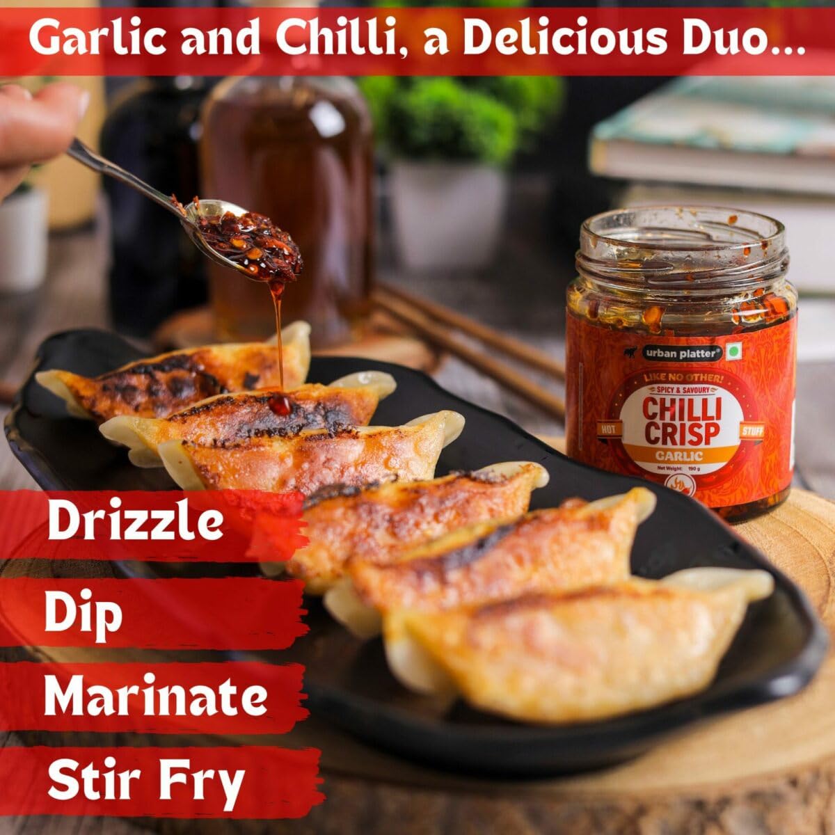 Urban Platter Chilli Garlic Crisp, 190g (Crunchy Chilli and Garlic in Sunflower Oil | Versatile Condiment | Spicy | Savoury)