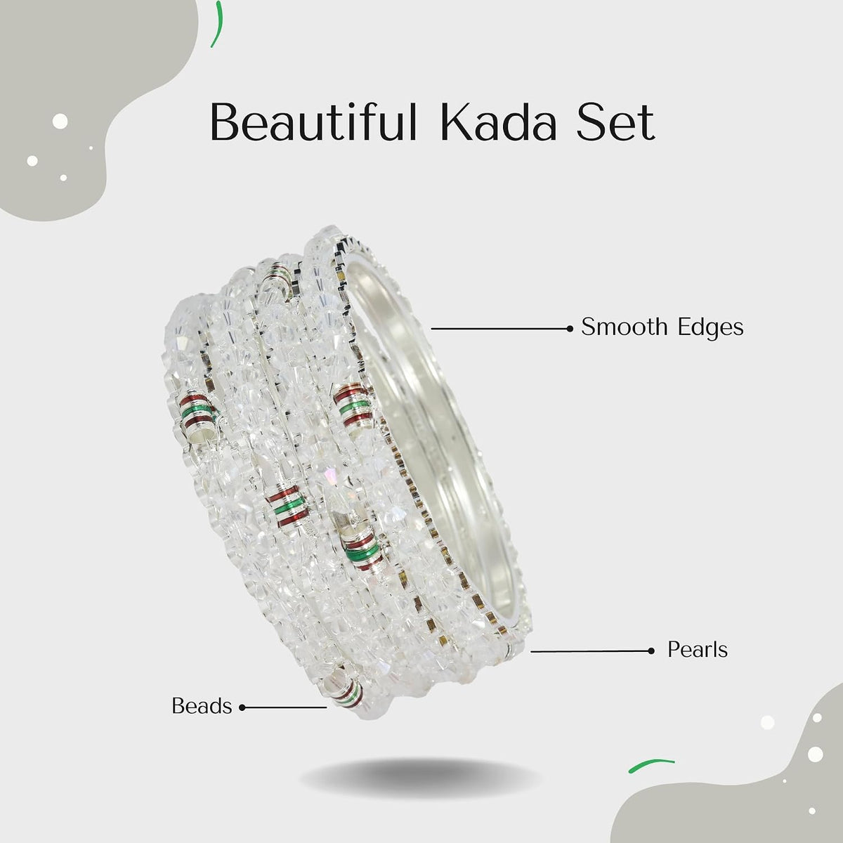 NMII Alloy Metal Silver Bangles Set For Girls and Women Studded Pearls & Beads| Fancy Stylish Bangles | Metal bangles | Women's Bangle | (Pack of 4)