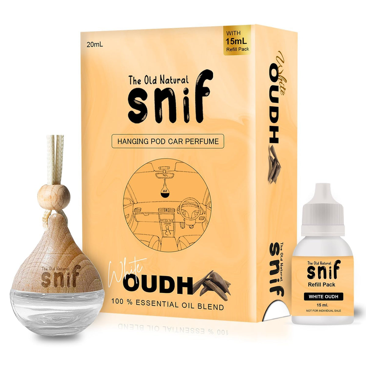 The Old Natural Car Perfume With Essential Oils | Car Perfume Diffuser With Wooden Lid | Car Fresheners Long Lasting | (White Oudh + Plum Rose + Blue Water) (Pack of 3)