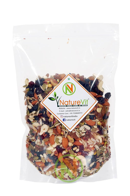 NatureVit Healthy Mix Dry Fruits, Nuts & Seeds, 1 kg [Cashews, Almonds, Raisins, Pistachios, Pumpkin, Sunflower, Watermelon, Black Currant, Cranberry & Many More]