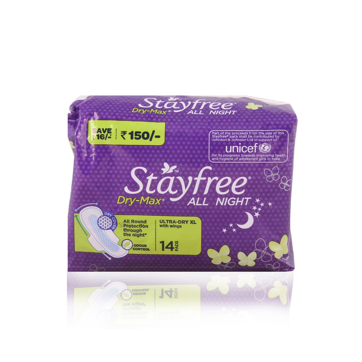 Stayfree Sanitary Napkins - All Night Dry Max (XL With Wings), 14pcs Pack