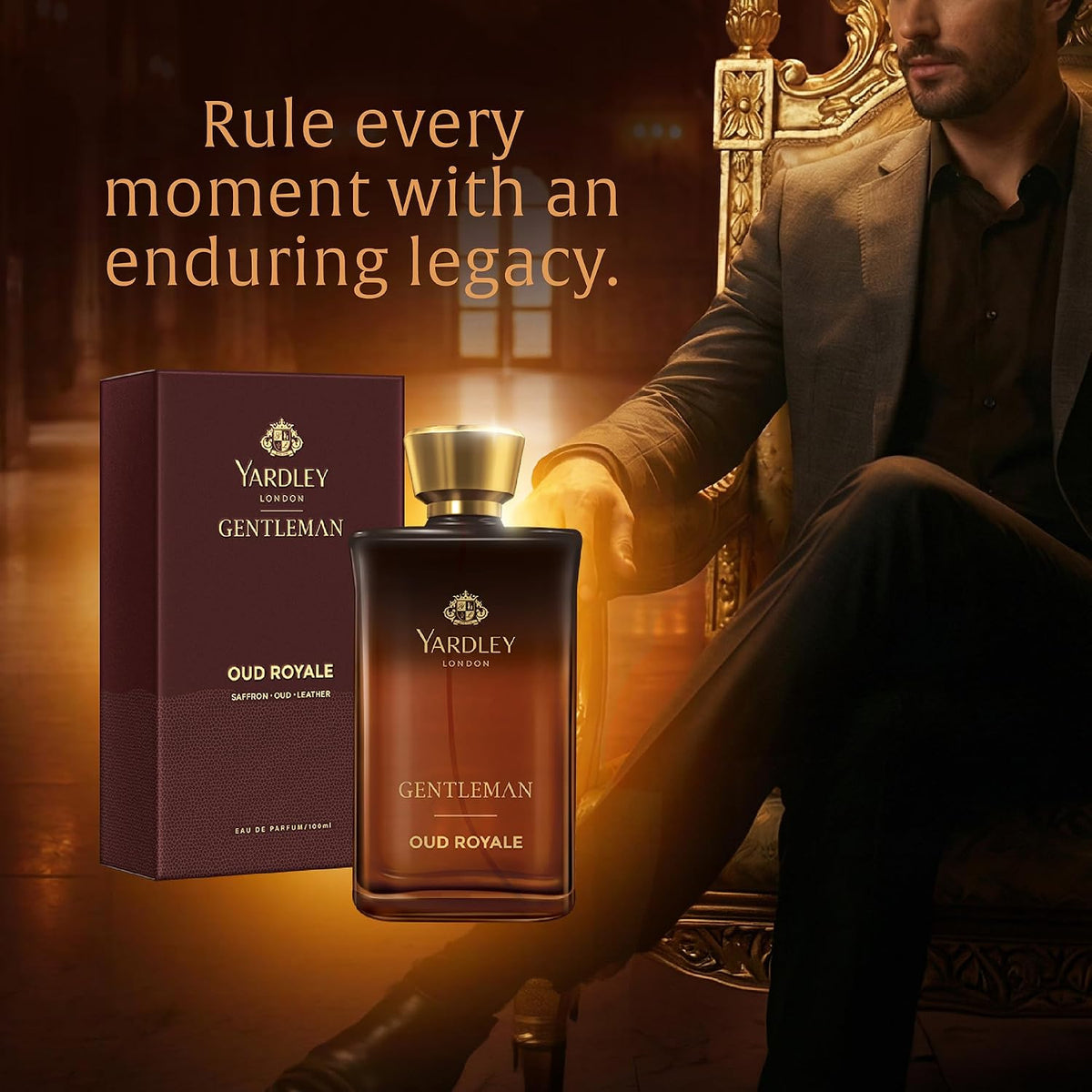 Yardley London Oud Royale | Eau De Parfum | Long Lasting International Perfume for Man | Saffron Oud Leather Fragrance | Upto 15% dosage | 100ml EDP| Ideal Gift for Man