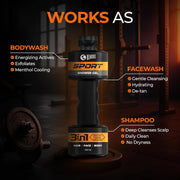 Beardo Sport 3-in-1 Body Wash Shower Gel for Men | Facewash + Shampoo + Exfoliating Bodywash | For Deep Cleansing, Detan & Cooling | Sports Shower Gel for Men | 450 ml