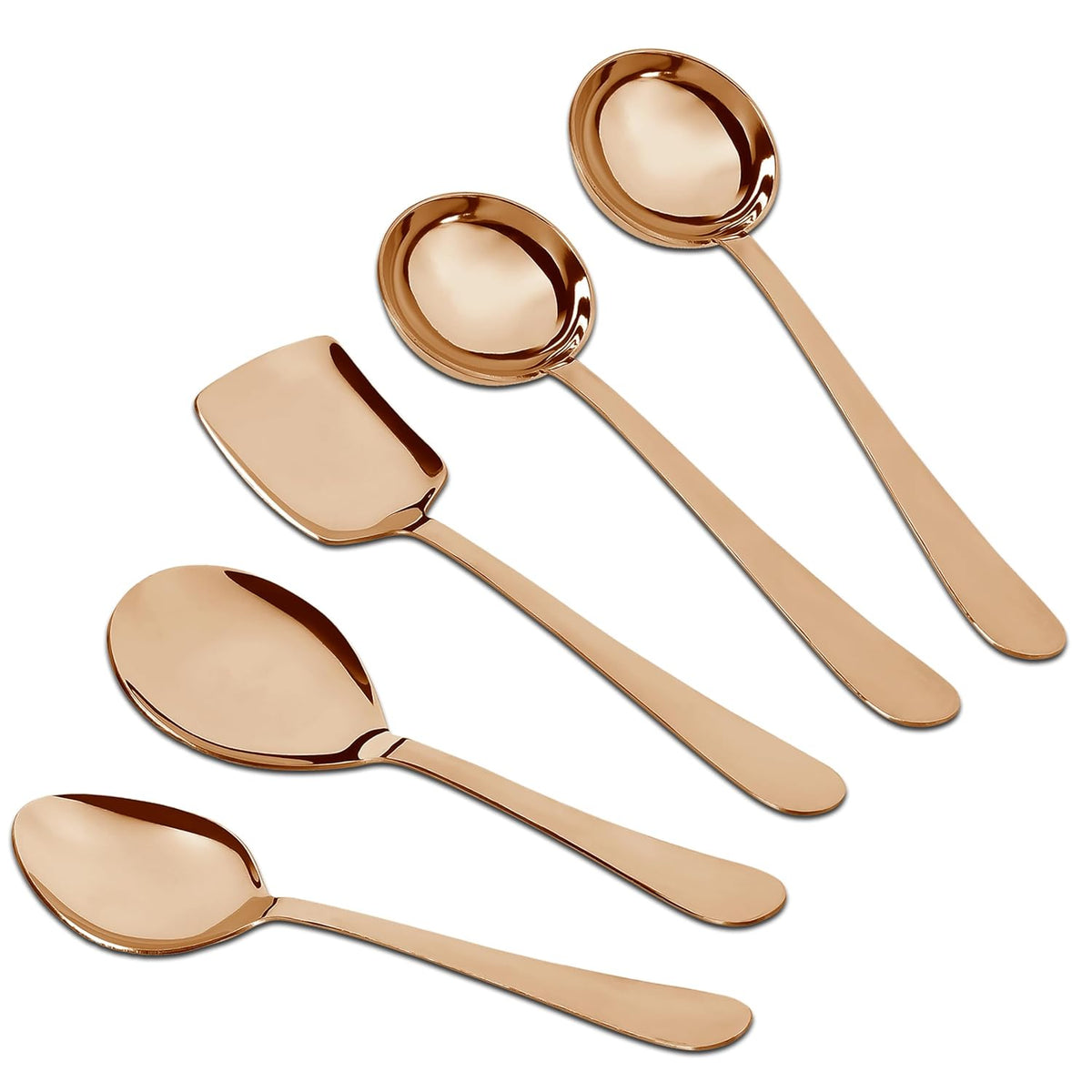 Parage 5 Pieces Stainless Steel Serving Spoons Set of 5 for Dining Table/Kitchen, 1.8 mm Heavy Gauge (2 Soup Ladle/Karchi, 1 Deep Turner, 1 Solid Spoon (Chamcha), 1 Rice Spoon (Steel Rose, Pack of 5)