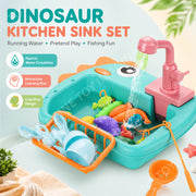 Toy Imagine 2-in-1 Electric Dinosaur Kitchen Sink Play Set for Kids, Recycling Running Water Faucet with Fishing Game, Pretend Dishwashing Toy with Utensils & Accessories for Boys & Girls Ages 3+