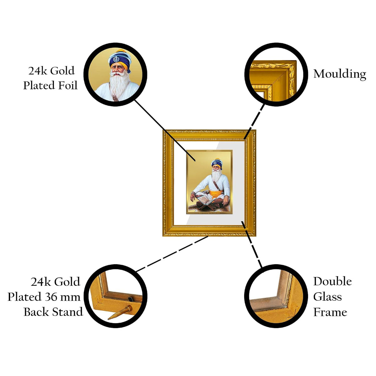 Diviniti Baba Deep Singh Gold Plated Wall Photo Frame, Table Décor| DG Frame 101 Size 1 and 24K Gold Plated Foil| Religious Photo Frame Idol For Pooja, Gifts Items (13.5 CM X 15.5 CM)