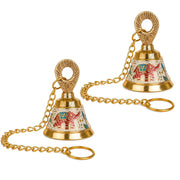 DSH Pure Brass Hanging Bell with Chain for Temple Mandir Door Home Decorative Ringing Bell (White, 2)