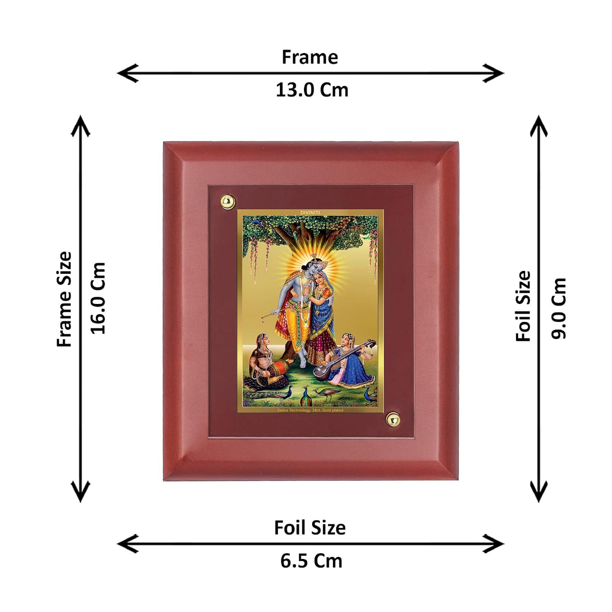 DIVINITI 24K Gold Plated Shri Radha Rani and Lord Krishna Photo Frame | Premium Religious Gift & Spiritual Home Decor | MDF Gold Foil Frame for Pooja Room, Mandir, Wall & Gifting | 16 x 13.5 CM