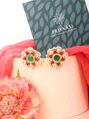 Priyaasi Ruby Kundan Beads Gold Plated Studs, rani, One Size (EAR-PR-50652)