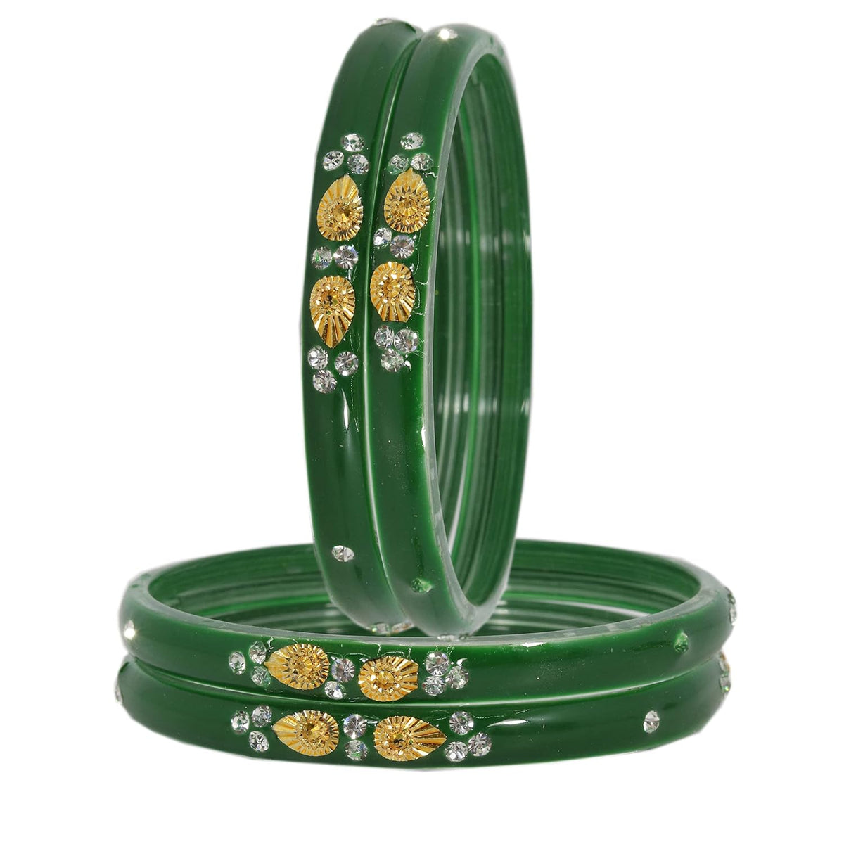 NMII Stylish Glass Kada Set Studded with Zircon Gemstone & Beads for Women & Girls