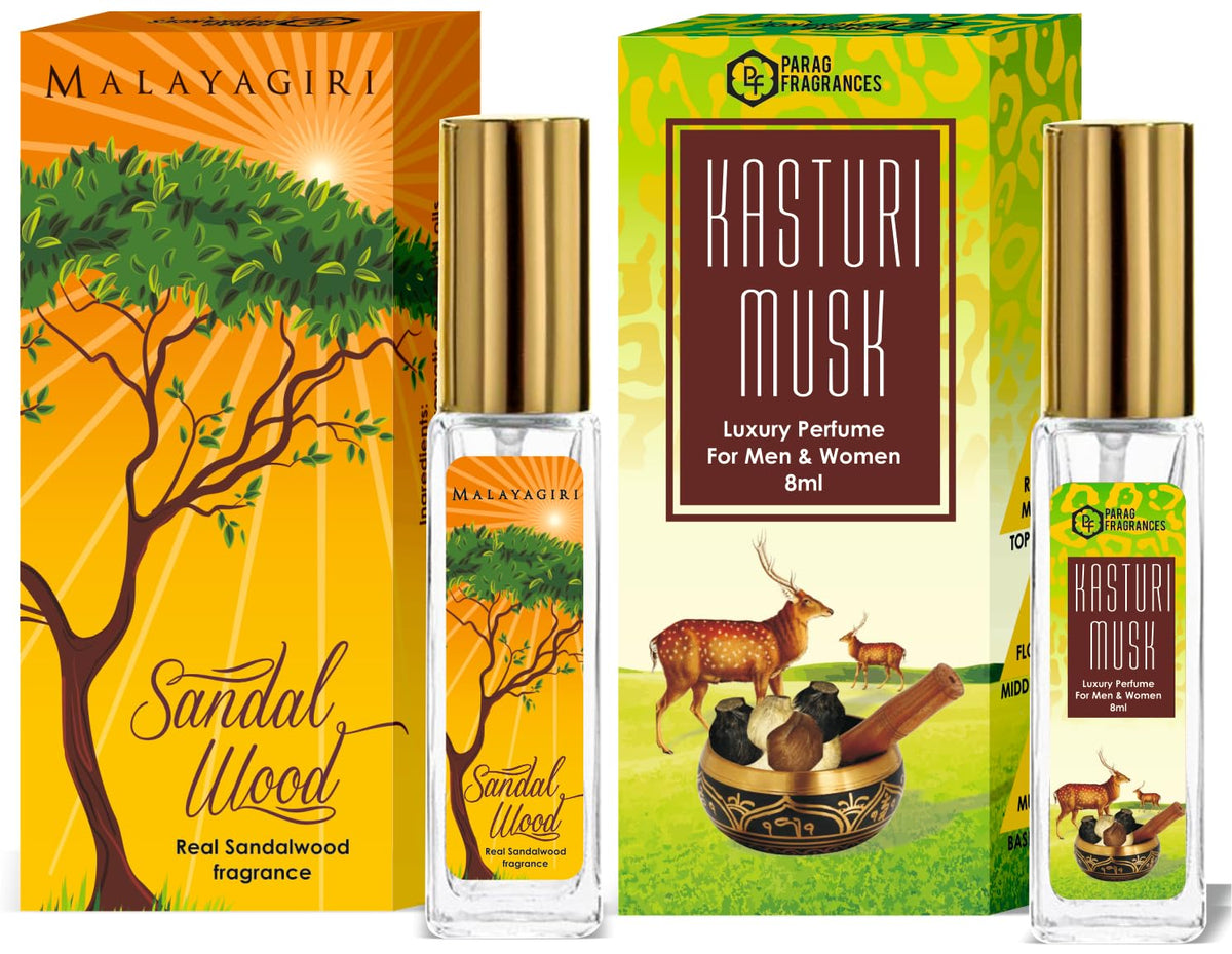 Parag Fragrances Combo Pack of Long Lasting Attar Perfume 8ml x 3 pc Total 24ml Perfume Spray For Men and Women (Mysore Sandal/Jasmine/Ruh Gulab)