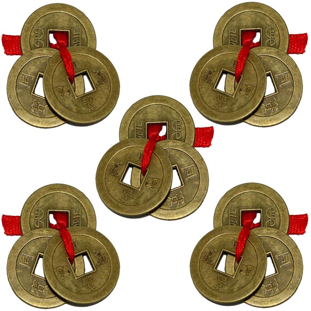 RUDRADIVINE Brass Lucky Coins For Good Luck, 2.5 cm, 15 piece, Golden