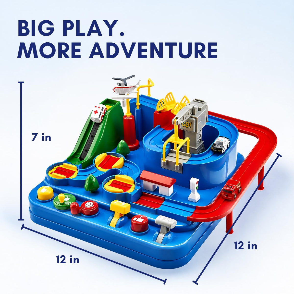 Toy Imagine Car Race Track Toy for Kids 3+ Years City Rescue Vehicle Playset with 4 Mini Cars & 6 Control Buttons, Helicopter, Adventure Ramps Educational Puzzle & Motor Skill Toy for Boys & Girls