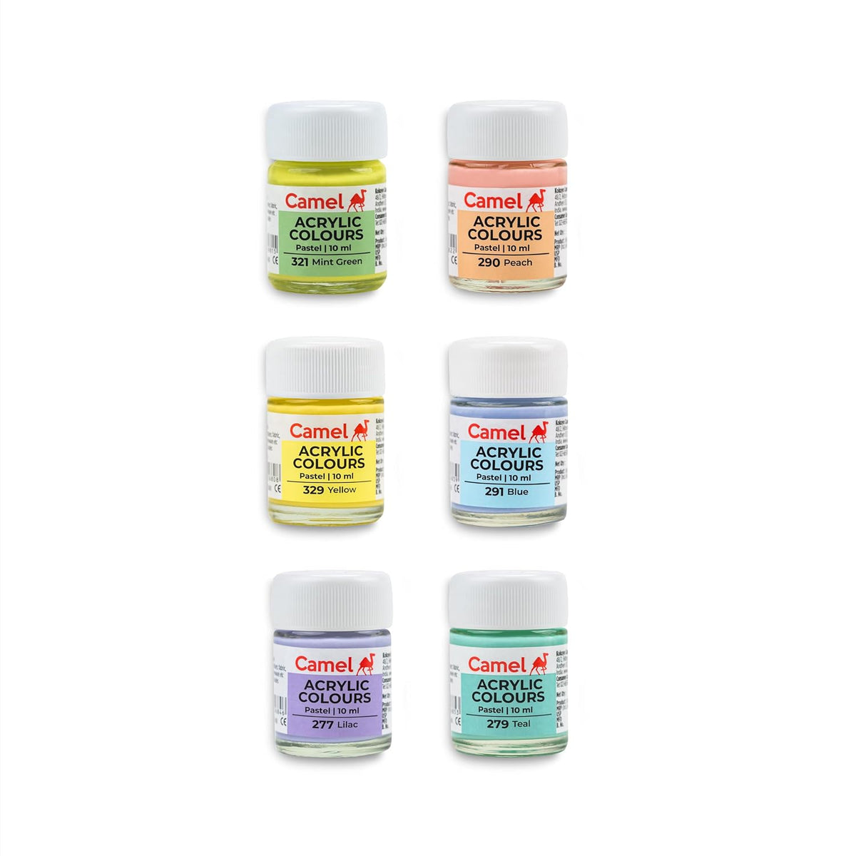 Camel Acrylic Pastel Shades 10ml Each,6 Shades, Assorted