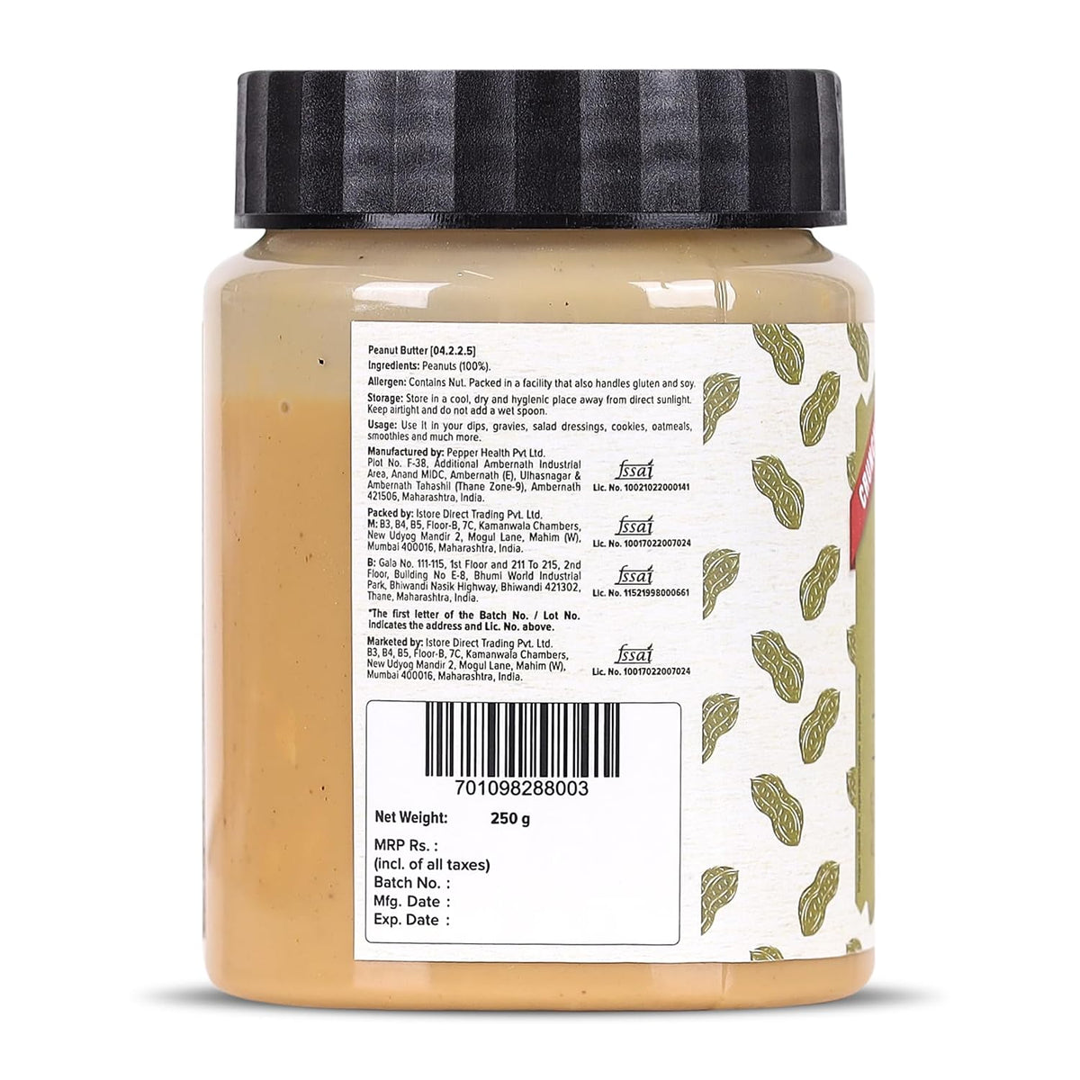 Urban Platter Crunchy Peanut Butter, 250g (Bold Roasted Flavour | Crunchy Texture | Single Ingredient | Keto-Friendly)