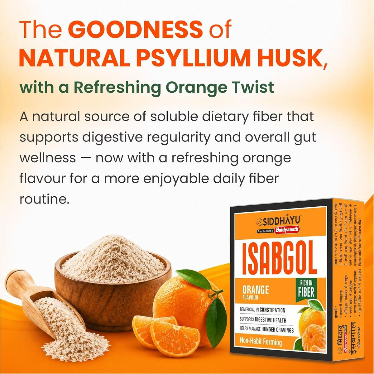Baidyanath Asli Ayurved Isabgol Orange flavour- Psyllium Husk Powder 200gm+50g combo | Boosts Digestion | Constipation Relief Naturally | Rich Source Of Dietary Fiber Supplement