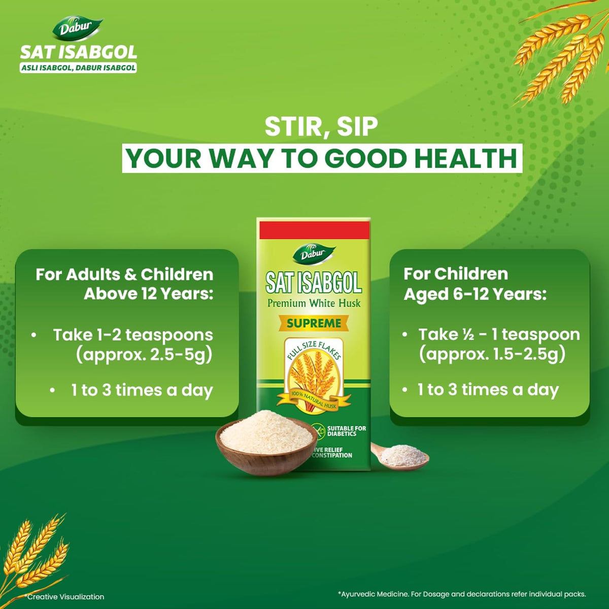 Dabur Sat Isabgol (Psyllium Husk) - 180g | Rich in Fiber | Provides Effective Relief from Constipation & Bloating | Promotes Bowel Health | Non-Habit Forming | 100% Ayurvedic