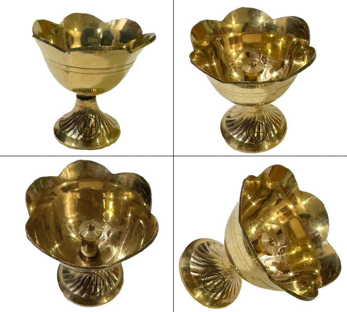 DSH Brass Flower Diya (Set of 2) Pooja Arti Deepak Akhand Jyoti Oil Lamp for Home Temple Puja Articles for Festive Decor.(DYA-21-ROSEp)